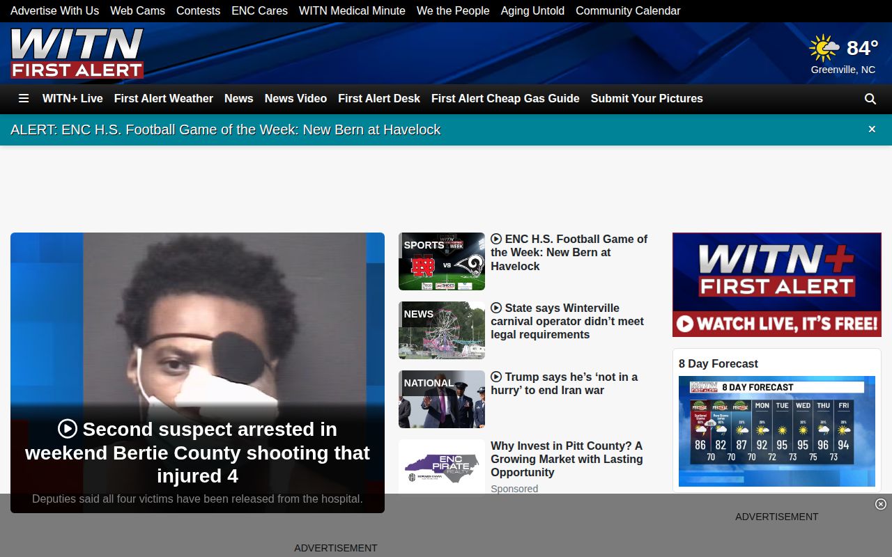 WITN First Alert regional news front page for eastern North Carolina