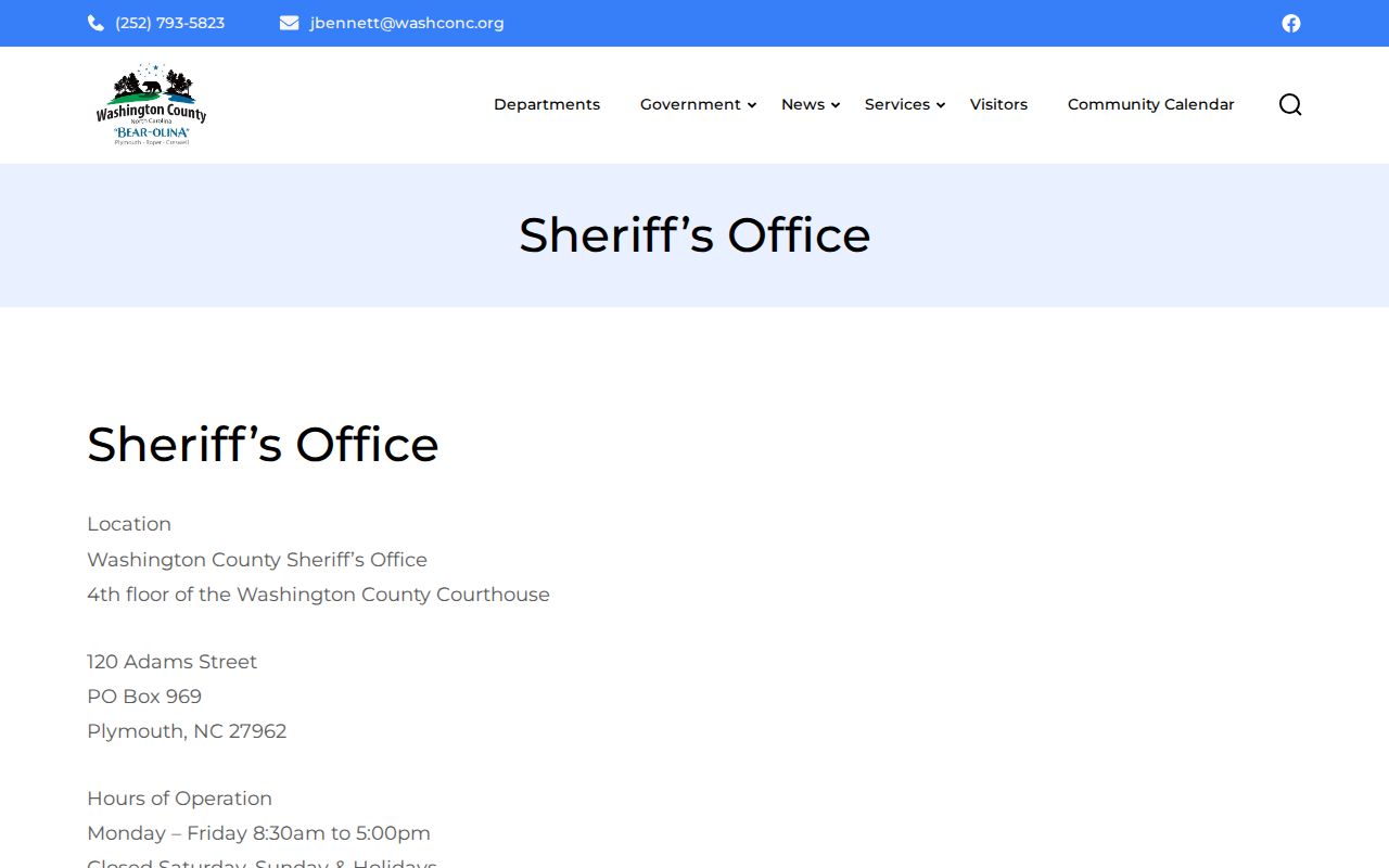 Washington County Sheriff official booking-record contact source